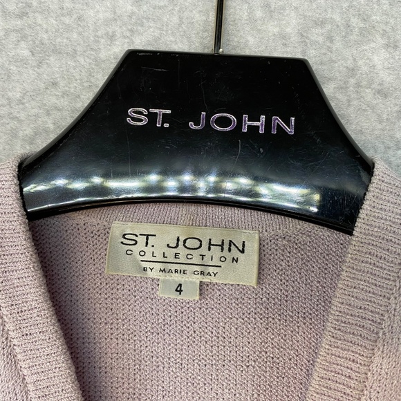 St John Collection Size 4 Short Sleeve Lavender Button Front Cardigan Sweater - Picture 4 of 11